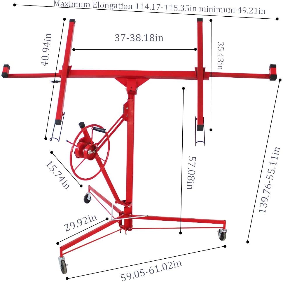 11 Feet 150 lbs Rolling Drywall Panel Lift Hoist A21533