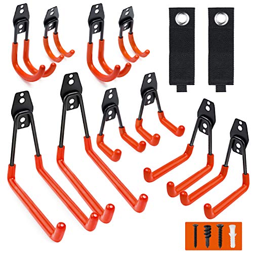 12 Pack Wall Storage Hooks with 2 Extension Cord Storage Straps (Orange) R31660