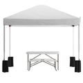 10'x10' White Pop Up Canopy Tent with Wheeled Case and Folding Bench Set S68987