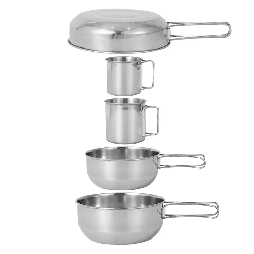5pcs Stainless Steel Camping Cookware Set F207665