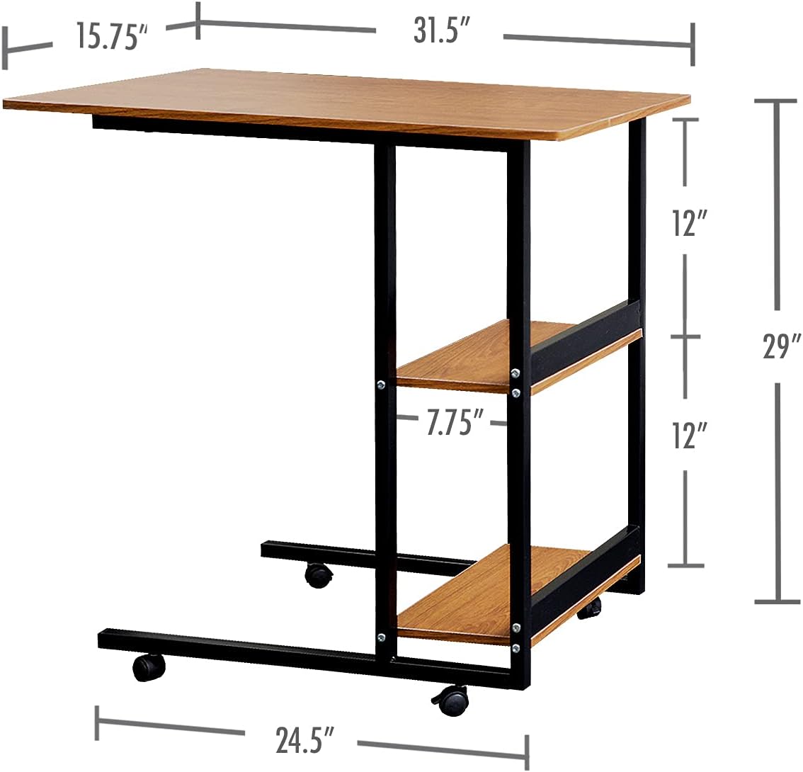 Movable Wooden Night Stand Desk with 4 Wheels Cart Tray Y63025