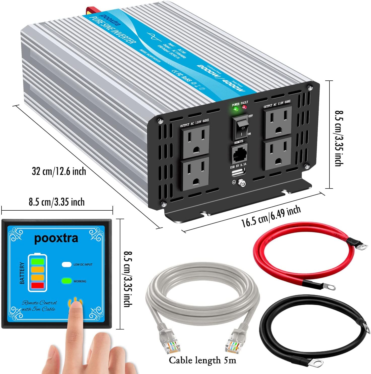 1000 watt Pure Sine Wave Power Inverter 12V to 110V with 4 AC A1975