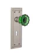 Satin Nickel Mission Door Knob with Crystal Emerald Glass X534648