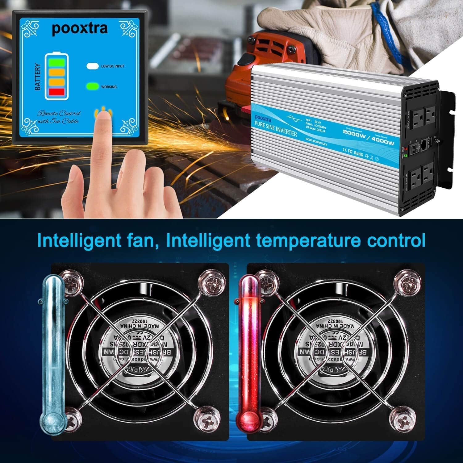 1000 watt Pure Sine Wave Power Inverter 12V to 110V with 4 AC A1975