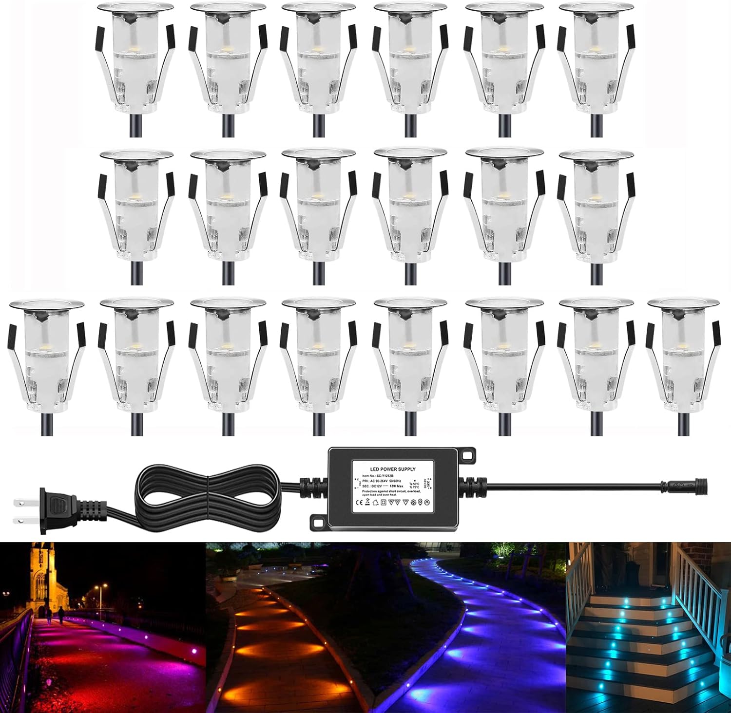 0.7 Warm White LED Deck Light Kit, Stainless Steel Waterproof Recessed Outdoor Lighting, Pack of 30 K349