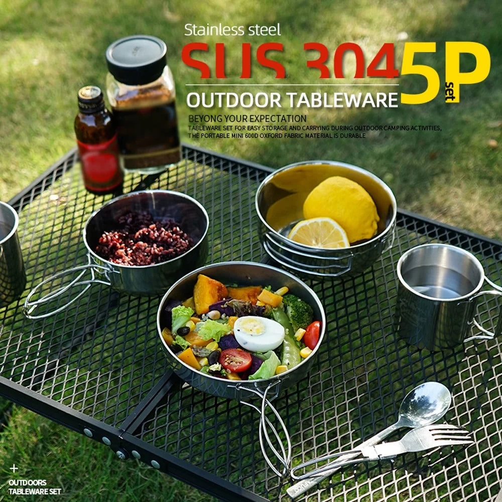 5pcs Stainless Steel Camping Cookware Set F207665