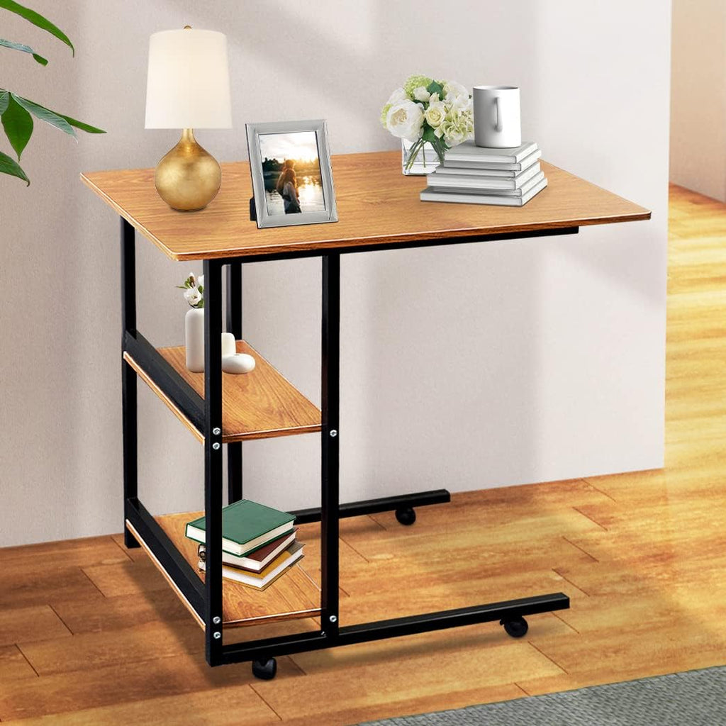 Movable Wooden Night Stand Desk with 4 Wheels Cart Tray Y63025