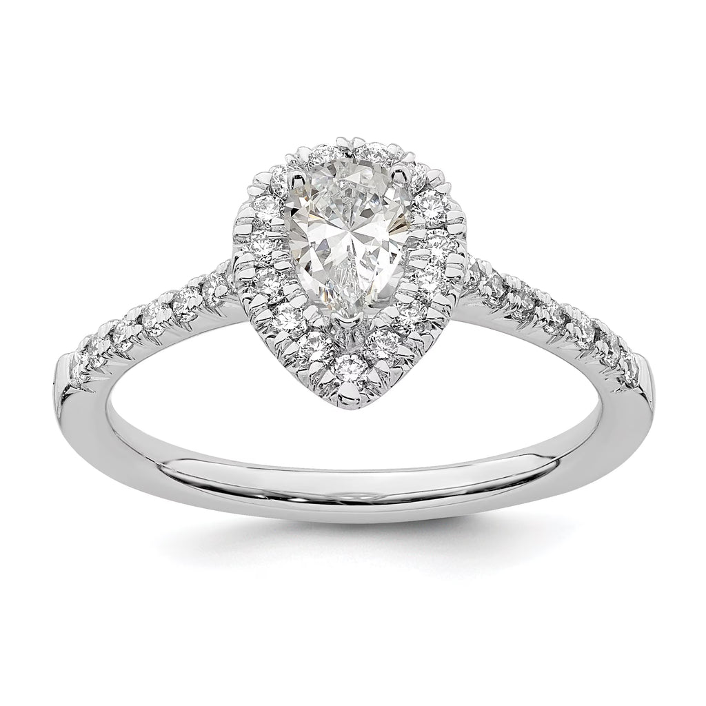 0.50ct CZ Solid 14K White Gold Pear Halo Engagement Ring P2525