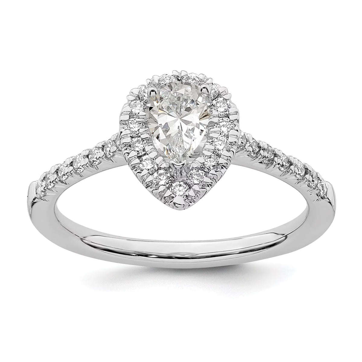 0.50ct CZ Solid 14K White Gold Pear Halo Engagement Ring P2525