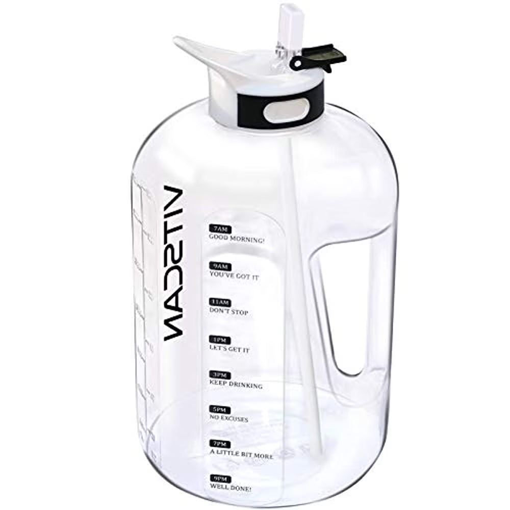 128 Oz Water Bottle with Straw and Time Marker, BPA Free I395