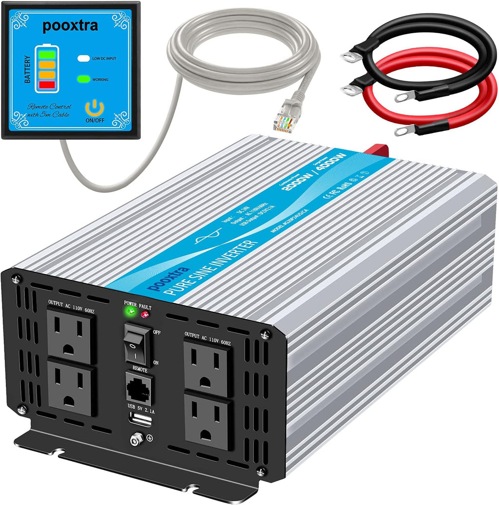 1000 watt Pure Sine Wave Power Inverter 12V to 110V with 4 AC A1975