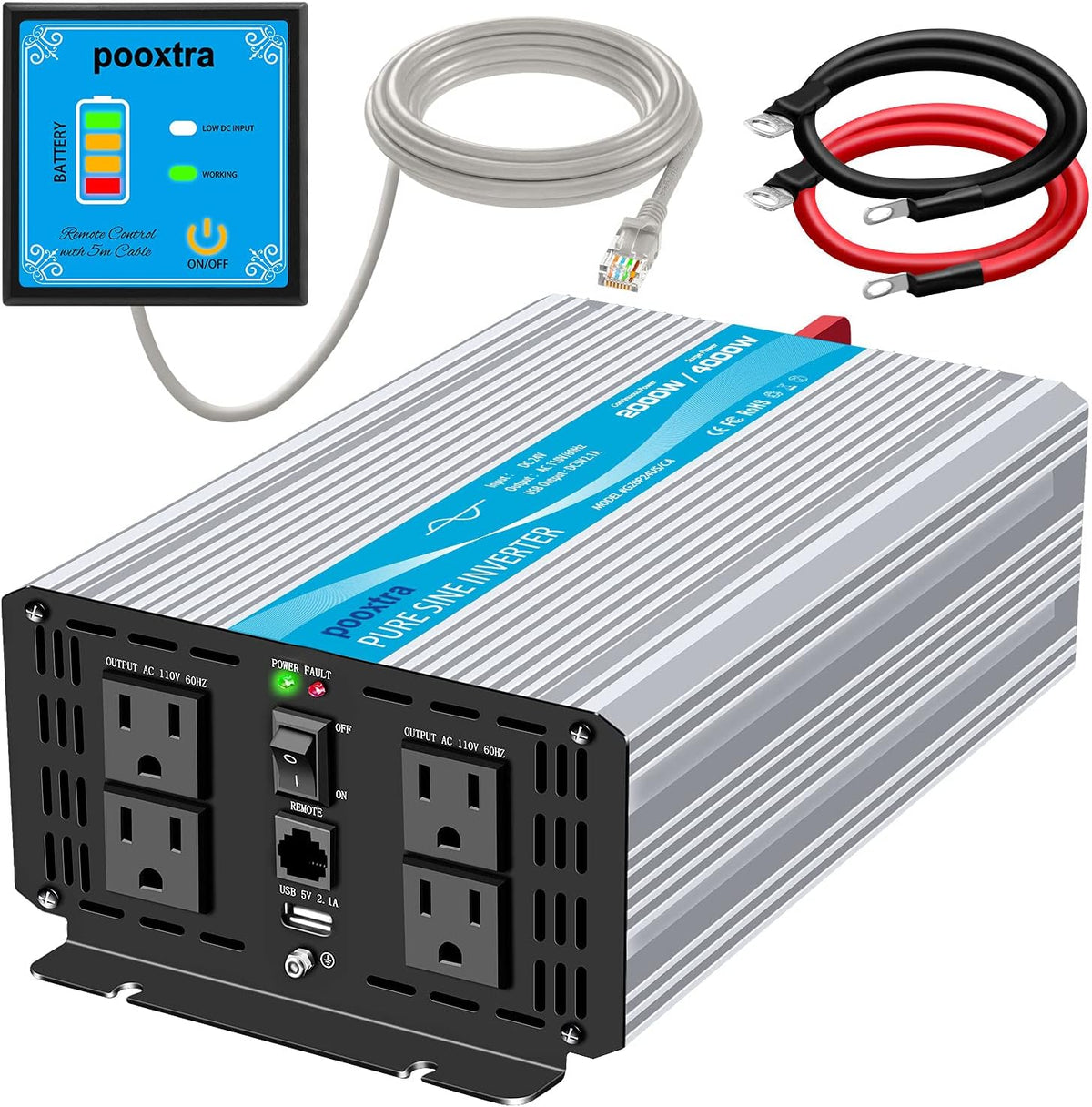 1000 watt Pure Sine Wave Power Inverter 12V to 110V with 4 AC A1975