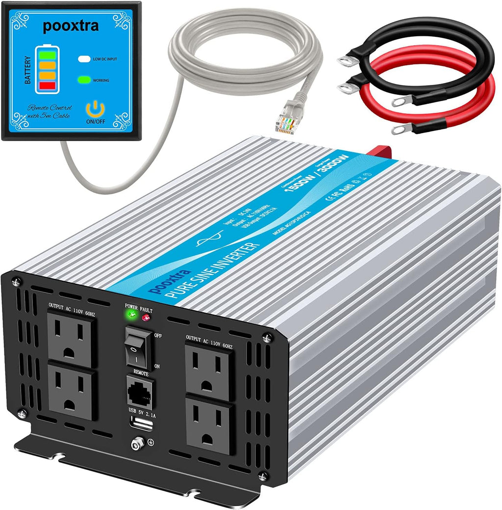 1000 watt Pure Sine Wave Power Inverter 12V to 110V with 4 AC A1975