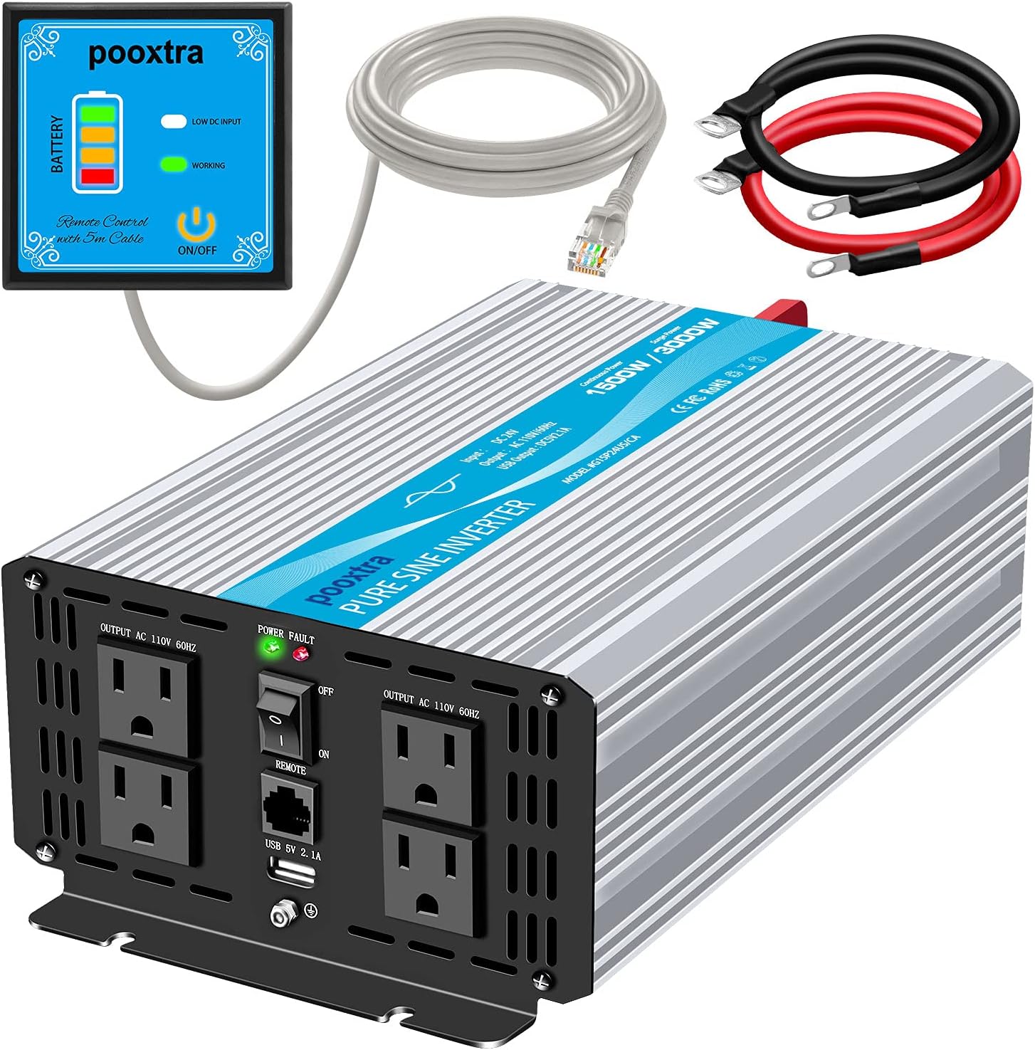 1000 watt Pure Sine Wave Power Inverter 12V to 110V with 4 AC A1975