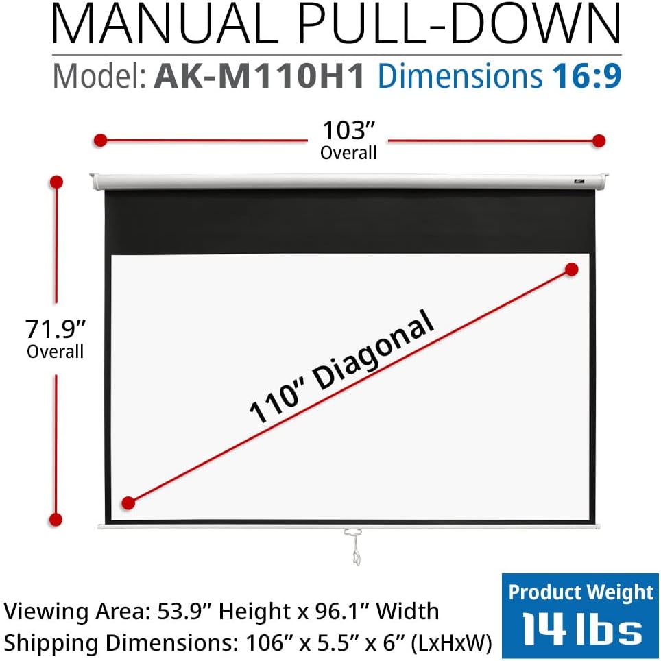 110 inch Pull Down Projector Screen 16:9 White T100