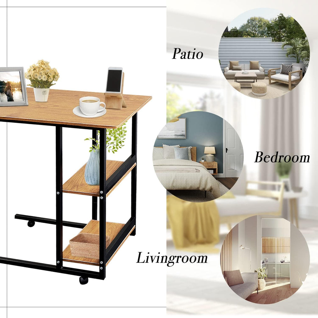 Movable Wooden Night Stand Desk with 4 Wheels Cart Tray Y63025